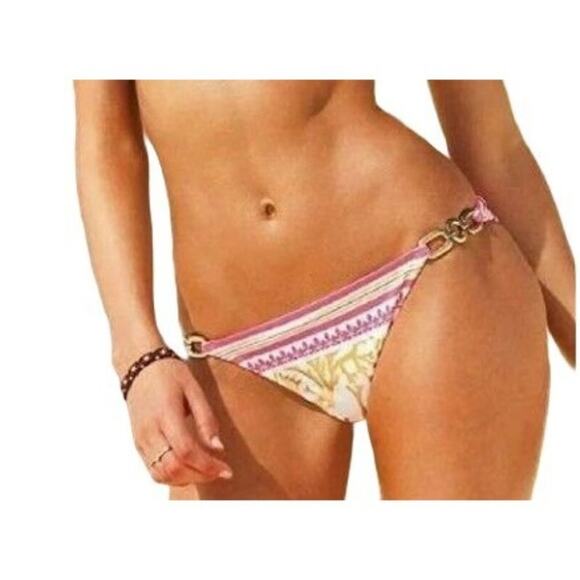 Victoria's Secret Gold Coral Print Bikini Gold Tone Hardware Womens Small - Picture 6 of 7
